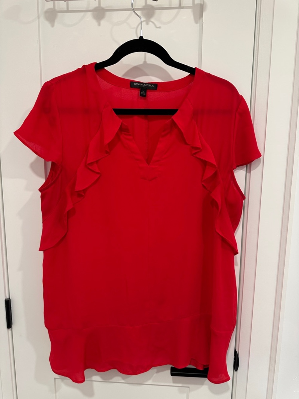 Banana Republic Bright Red Ruffle Sleeve Blouse
